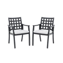 Modern Classic Cast Outdoor Patio Dining Chairs, Ergonomic Lattice Backrest Design, Sunbrella Cushion, Weather Resistant And Durable (Set of 2) - Ember Black