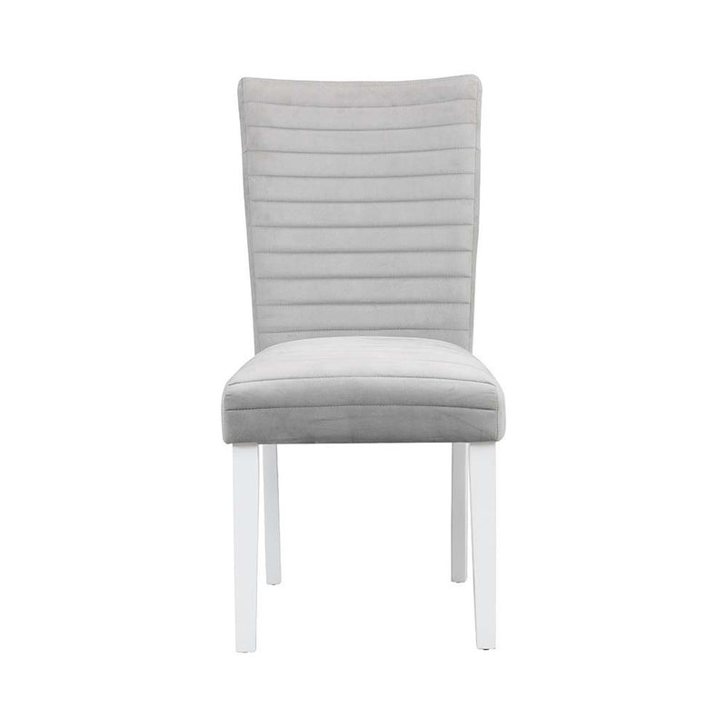 Elizaveta - Side Chair (Set of 2) - Gray Velvet, Faux Crystal Diamonds &White High Gloss Finish - Atlantic Fine Furniture Inc