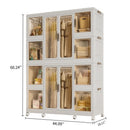Portable Wardrobe Closet Storage Organizer For Clothes With Magnetic Doors, 12 Cubes & 2 Hanging Rods - White