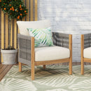 Patio Acacia Wood Club Chair, Woven Rope Outdoor Patio Arm Chair, Deep Seating For Porch - Teak / Beige