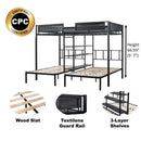 Metal Full over Twin Beds with Shelves/ Sturdy Metal Frame/ Noise-Free Wood Slats/ Comfortable Textilene Guardrail/ Bunk Bed for Three/ Built-in 3-Tier Shelves/ No Box Spring Needed