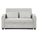 Pull Out Loveseat Sofa With Adjsutable Backrest, 2 Pillows, Cup Holders, USB Ports For Living Room