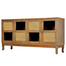 Retro Industrial 4 Door Sideboard With Large Storage, Rattan And Glass Doors