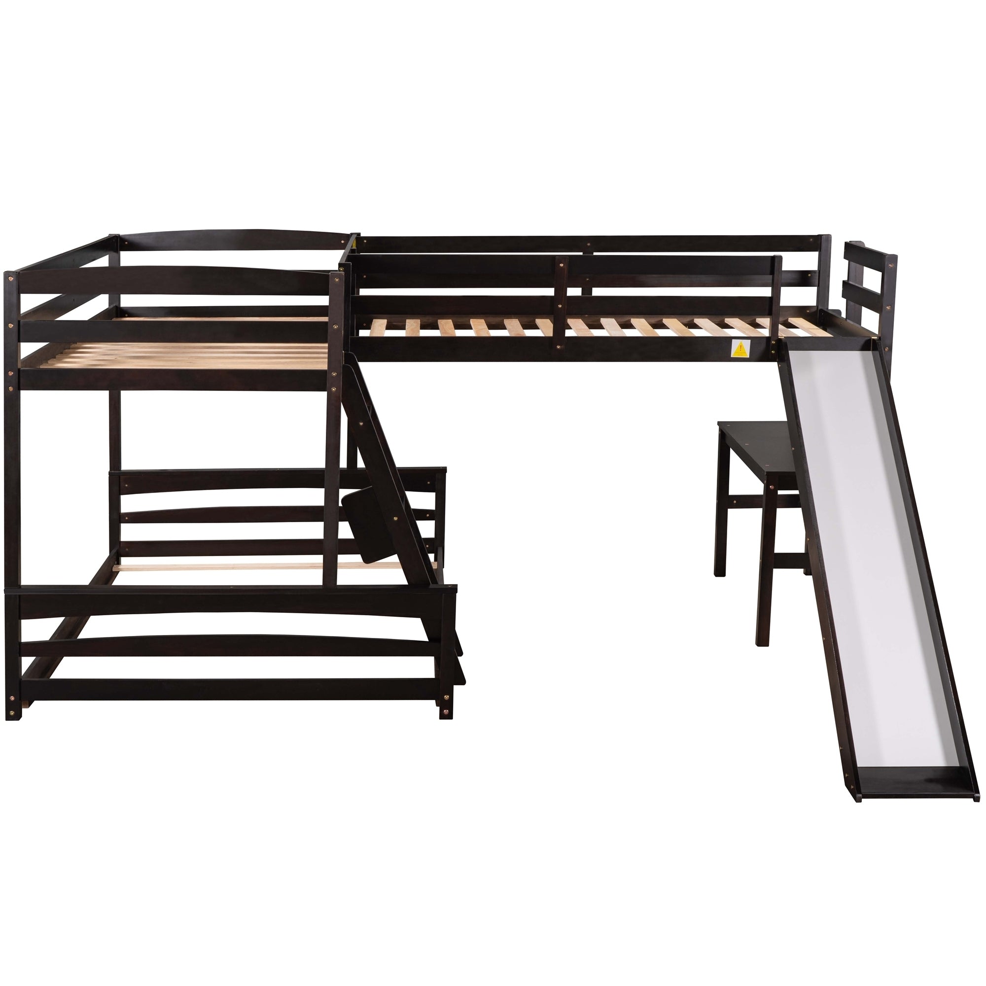 Twin over Full Bunk Bed with Twin Size Loft Bed with Desk and Slide,Full-Length Guardrail, Espresso - Atlantic Fine Furniture Melbourne FL