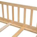 Twin House-Shaped Bedside Floor Bed with Guardrails, Slats, with Door,Natural