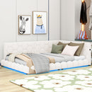 Upholstered Full Size Platform Bed With LED Belt And USB Ports - White