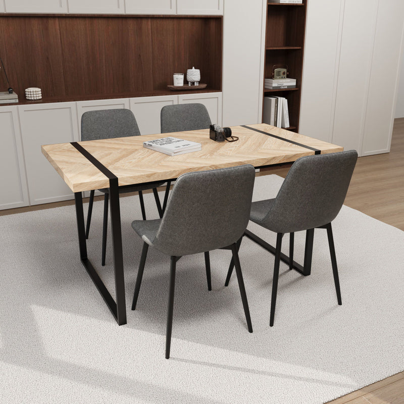 Modern Dining Table & Suede Chair Set WIth Rectangular Metal Base