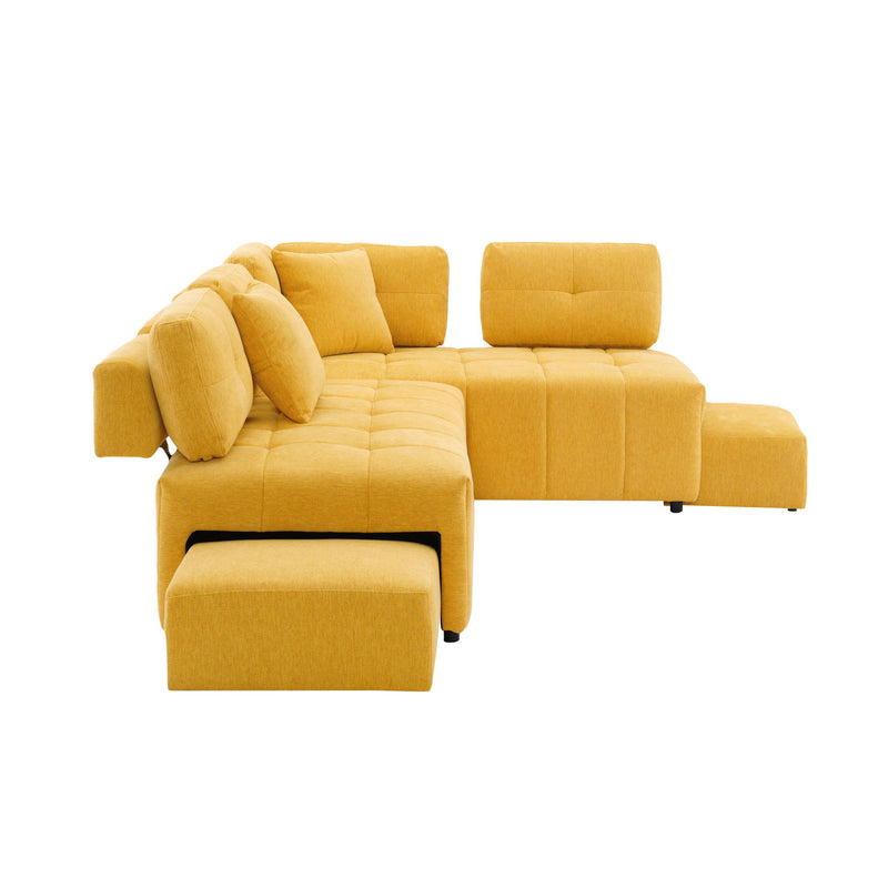 L-Shaped Sofa Sectional Sofa Couch With 2 Stools And 2 Lumbar Pillows For Living Room