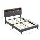 Modern Upholstered Platform Bed Frame With Button Tufted Headboard And USB Ports