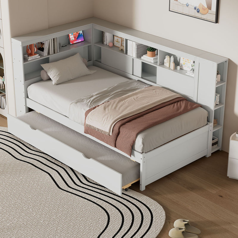 Daybed With Storage Shelves, USB Charging, And Trundle Bed