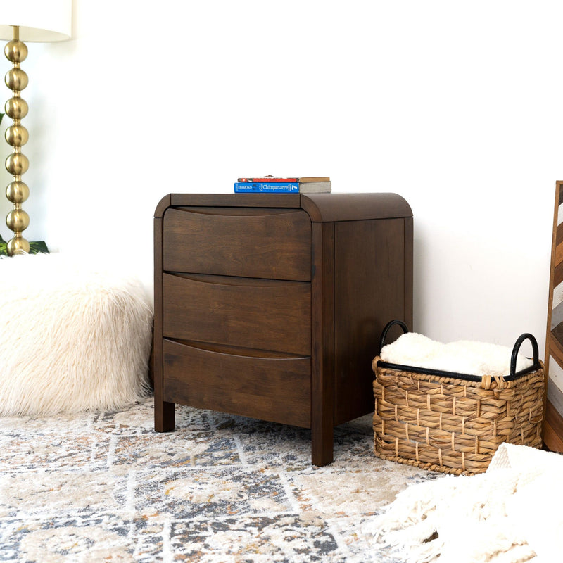 Lionel - Mid-Century Modern Nightstand 3 Drawer Bed Side Table - Brown