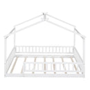 Full Size Wood Bed House Bed Frame with Fence, for Kids, Teens, Girls, Boys,White