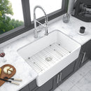 Sink 30" Apron Front Reversible Single Bowl Kitchen Sink & Grid And Strainer - White