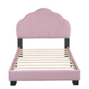 Twin Size Upholstered Velvet Platform Bed with Shell-Shaped Headboard, Pink