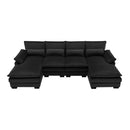 Modern U-Shaped Sectional Sofa With Waist Pillows, 6 Seat Upholstered Symmetrical Sofa Furniture, Sleeper Sofa Couch With Chaise Lounge For Living Room
