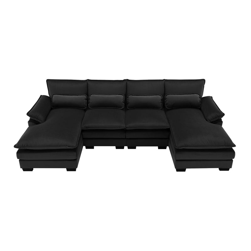 Modern U-Shaped Sectional Sofa With Waist Pillows, 6 Seat Upholstered Symmetrical Sofa Furniture, Sleeper Sofa Couch With Chaise Lounge For Living Room