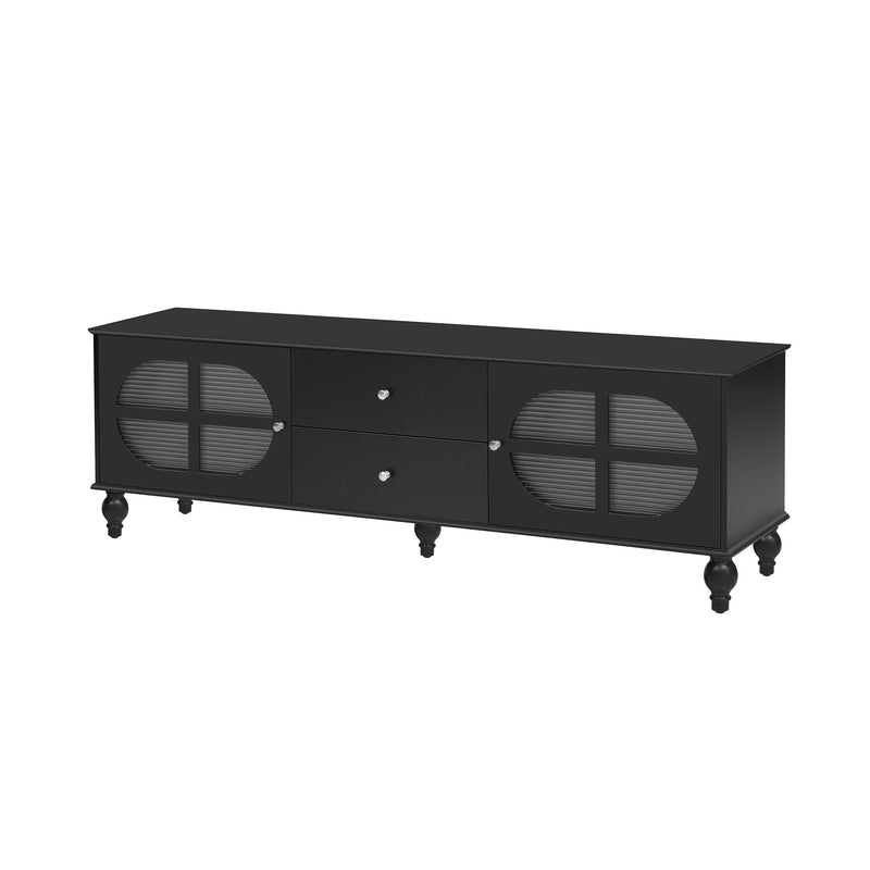 Modern TV Stand For TVs Up To 75" With Fluted Glass Doors