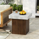 Mgo Square Side Table With Faux Stone Top And Wood Frame - Antique White / Natural Wood