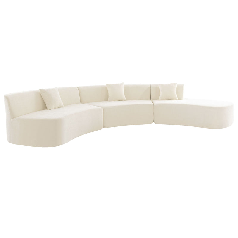 Stylish Curved Sofa Sectional Sofa Chenille Sofa Couch With Three Throw Pillows For Living Room