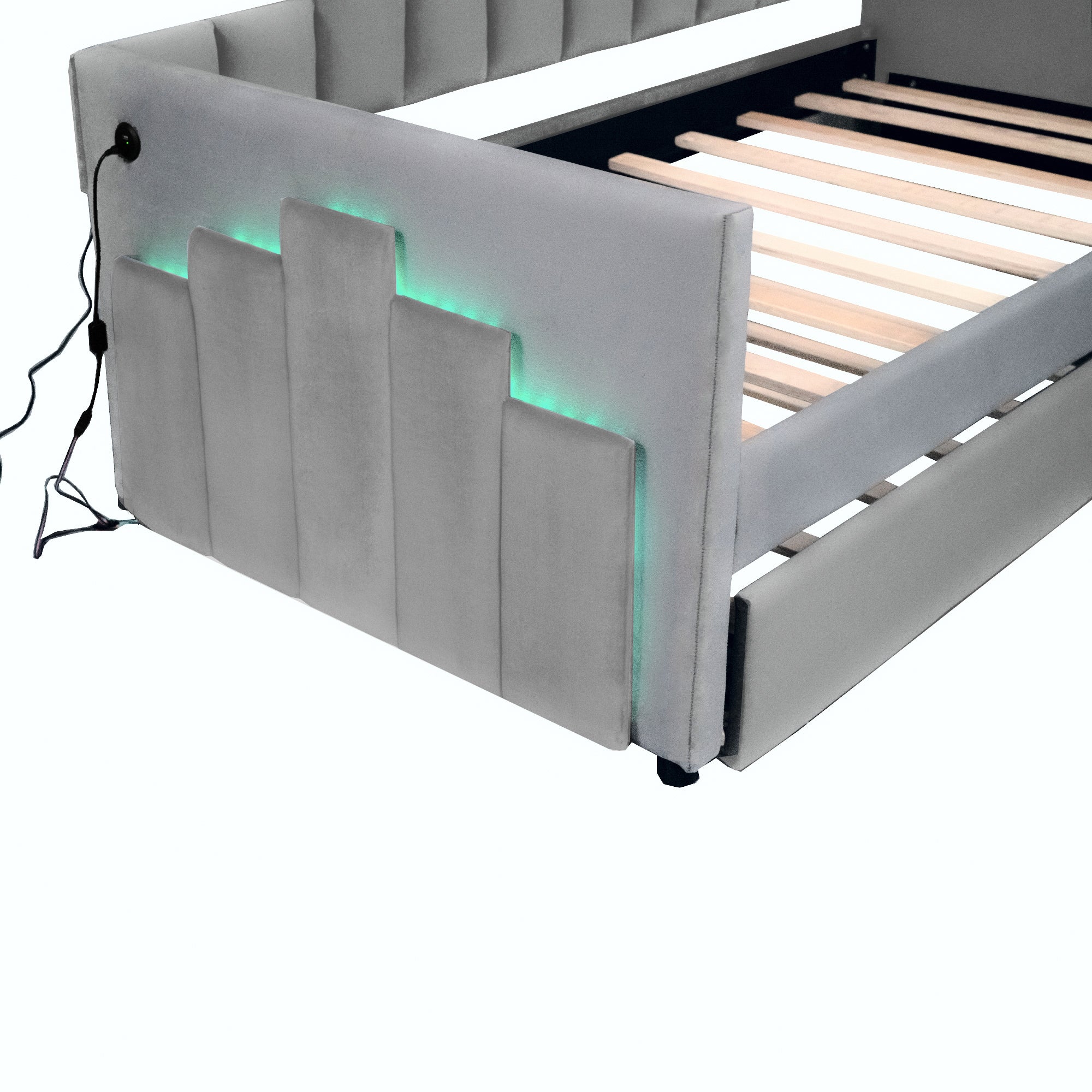 Twin Size Upholstered Daybed with Light and USB Port, Gray - Atlantic Fine Furniture Melbourne FL