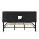 King Size Upholstered Platform Bed Frame with  Linen Fabric Headboard, No Box Spring Needed, Wood Slat Support, Easy Assembly, BLACK