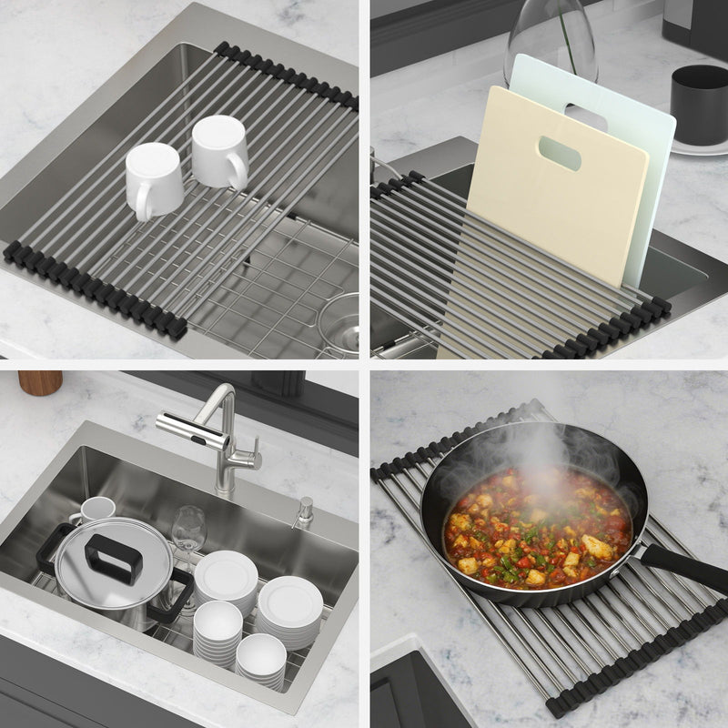 30" Single Bowl Drop In Kitchen Sink With Pull Out Faucet And Soap Dispenser - Brushed Nickel