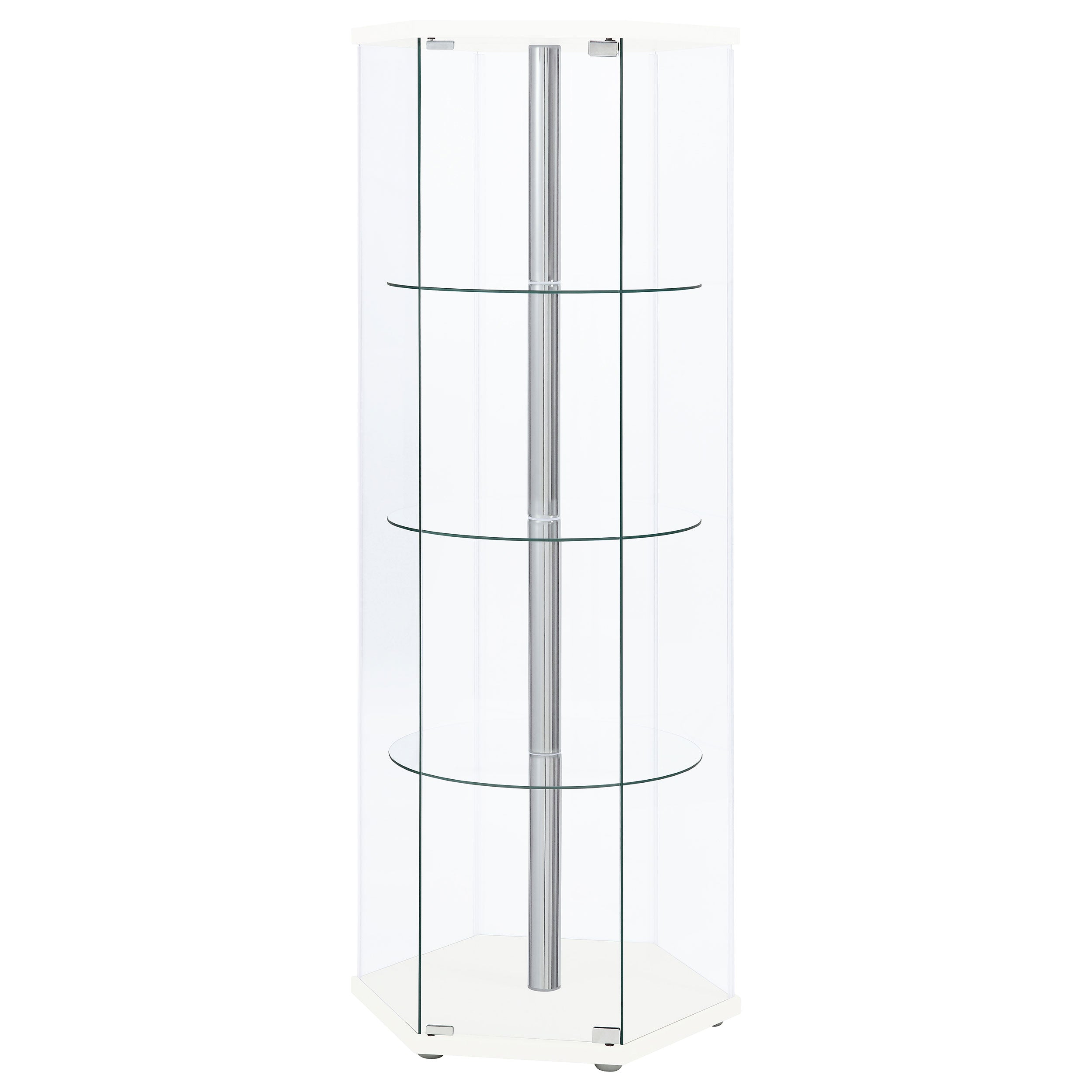Zahavah 4-shelf Hexagonal Clear Glass Curio Cabinet White — view 4