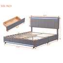Queen Size Upholstered Bed with LED Light and 4 Drawers,  Modern Platform Bed with a set of Sockets and USB Ports, Linen Fabric, Beige