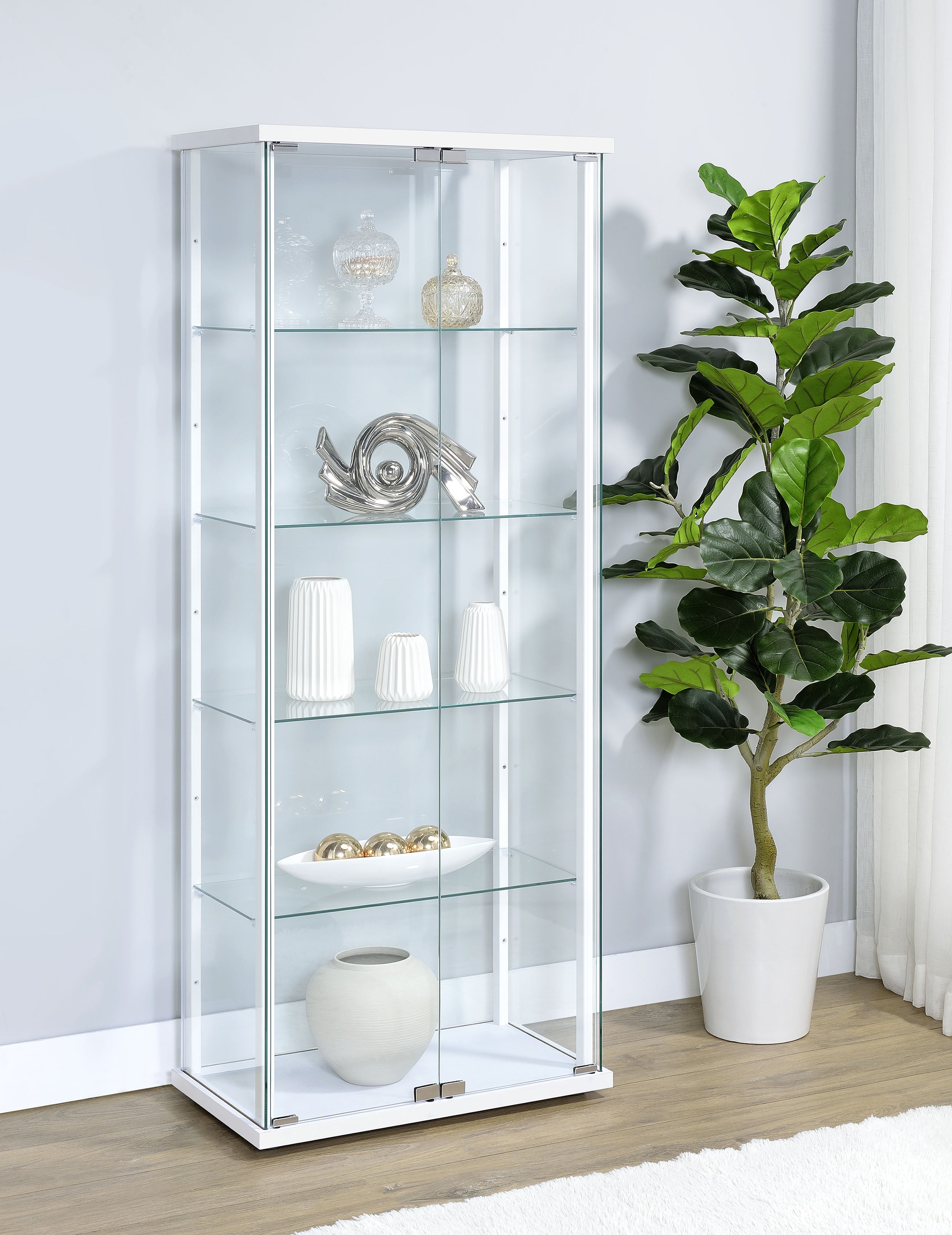 Delphinium 4-Shelf Clear Glass Curio Display Cabinet White — view 2