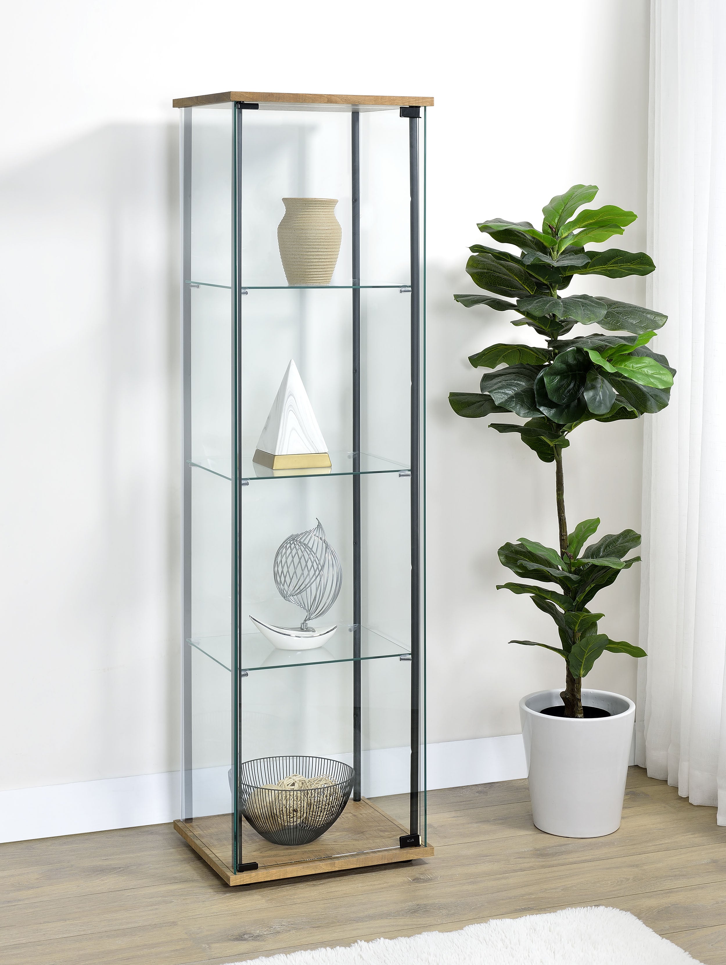Bellatrix 3-shelf Clear Glass Curio Cabinet Mango — view 2