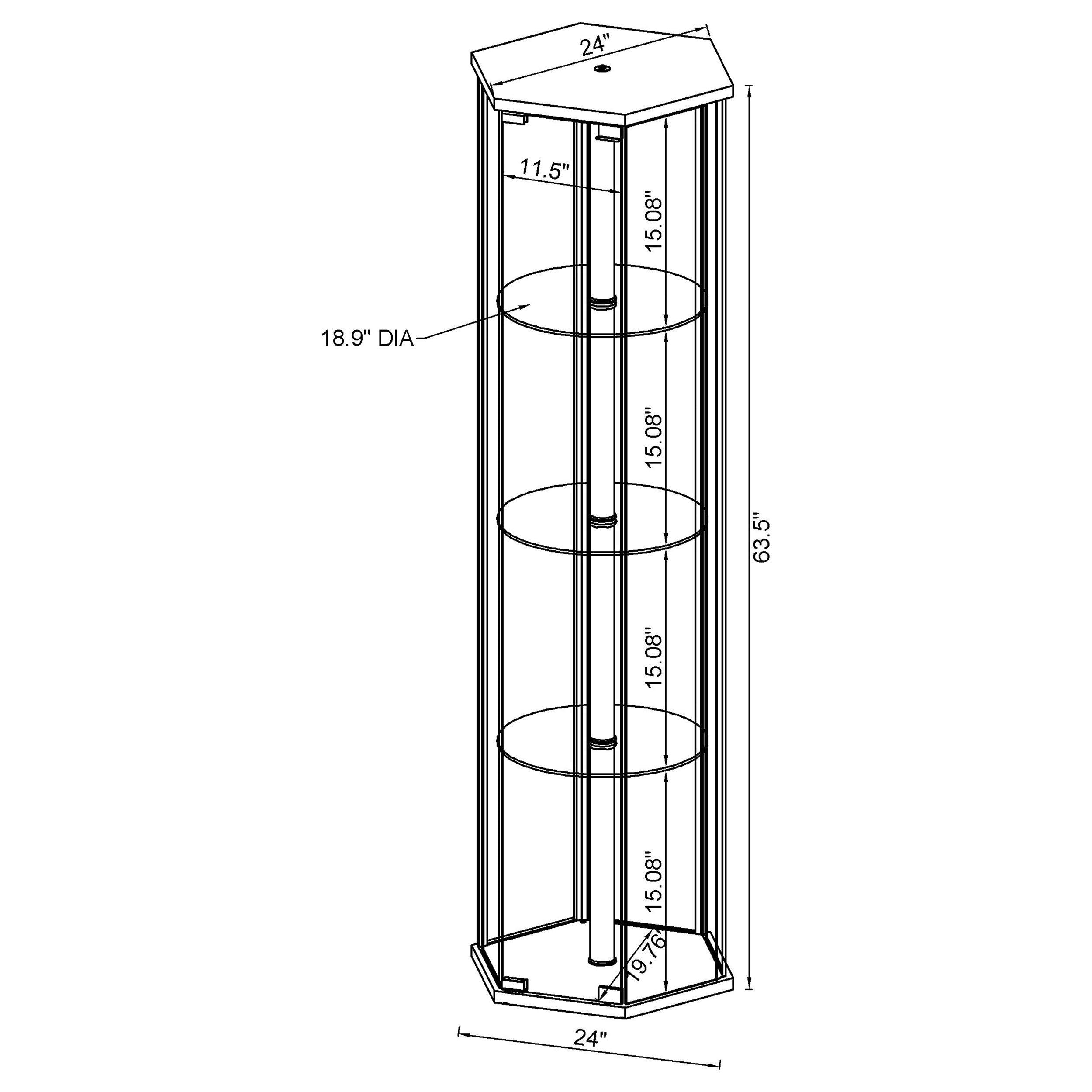Zahavah 4-shelf Hexagonal Clear Glass Curio Cabinet Black — view 4