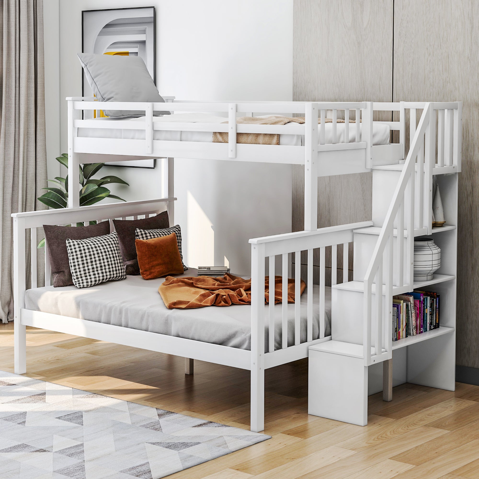 Stairway Twin-Over-Full Bunk Bed with Storage and Guard Rail for Bedroom, White color(OLD SKU :LP000019AAK) - Atlantic Fine Furniture Melbourne FL