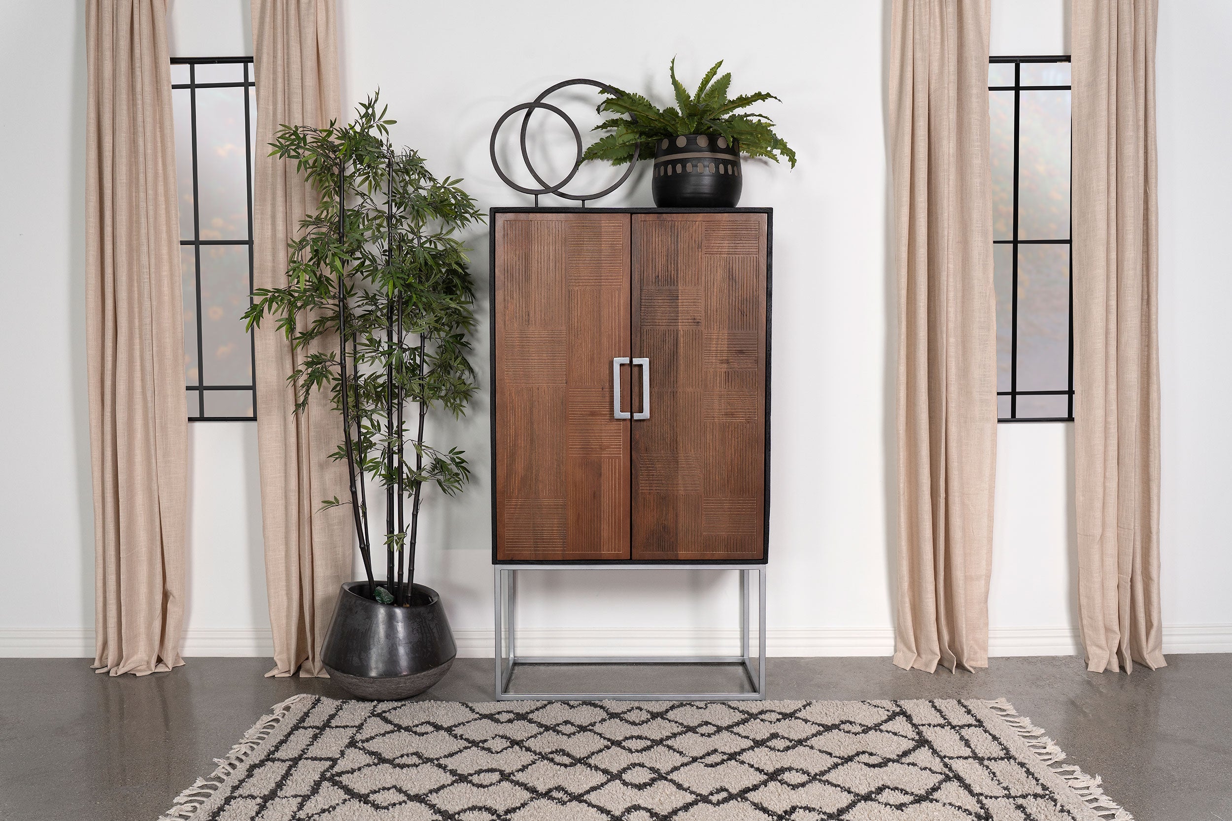 Borman 2-door Home Bar Cabinet Wine Storage Walnut and Black — view 2