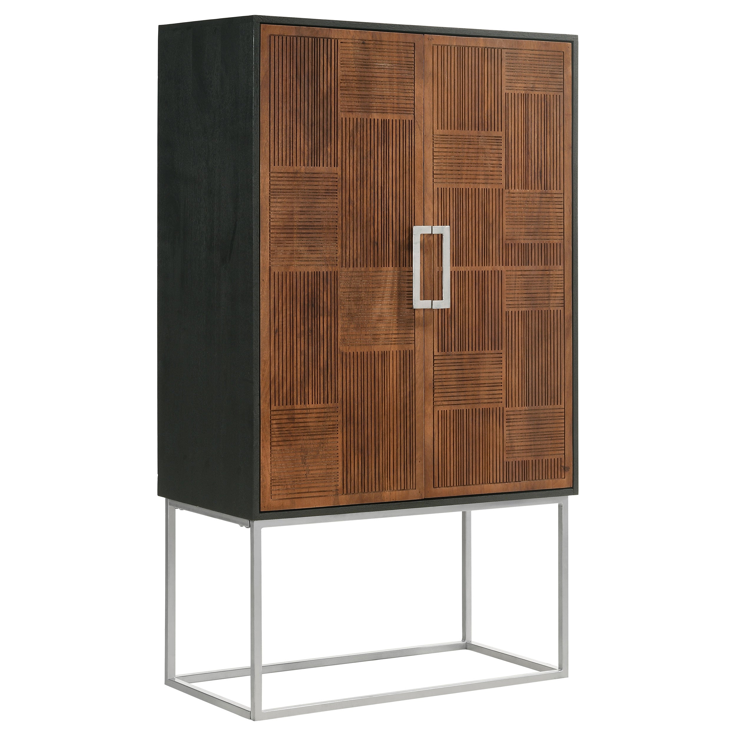 Borman 2-door Home Bar Cabinet Wine Storage Walnut and Black — view 1