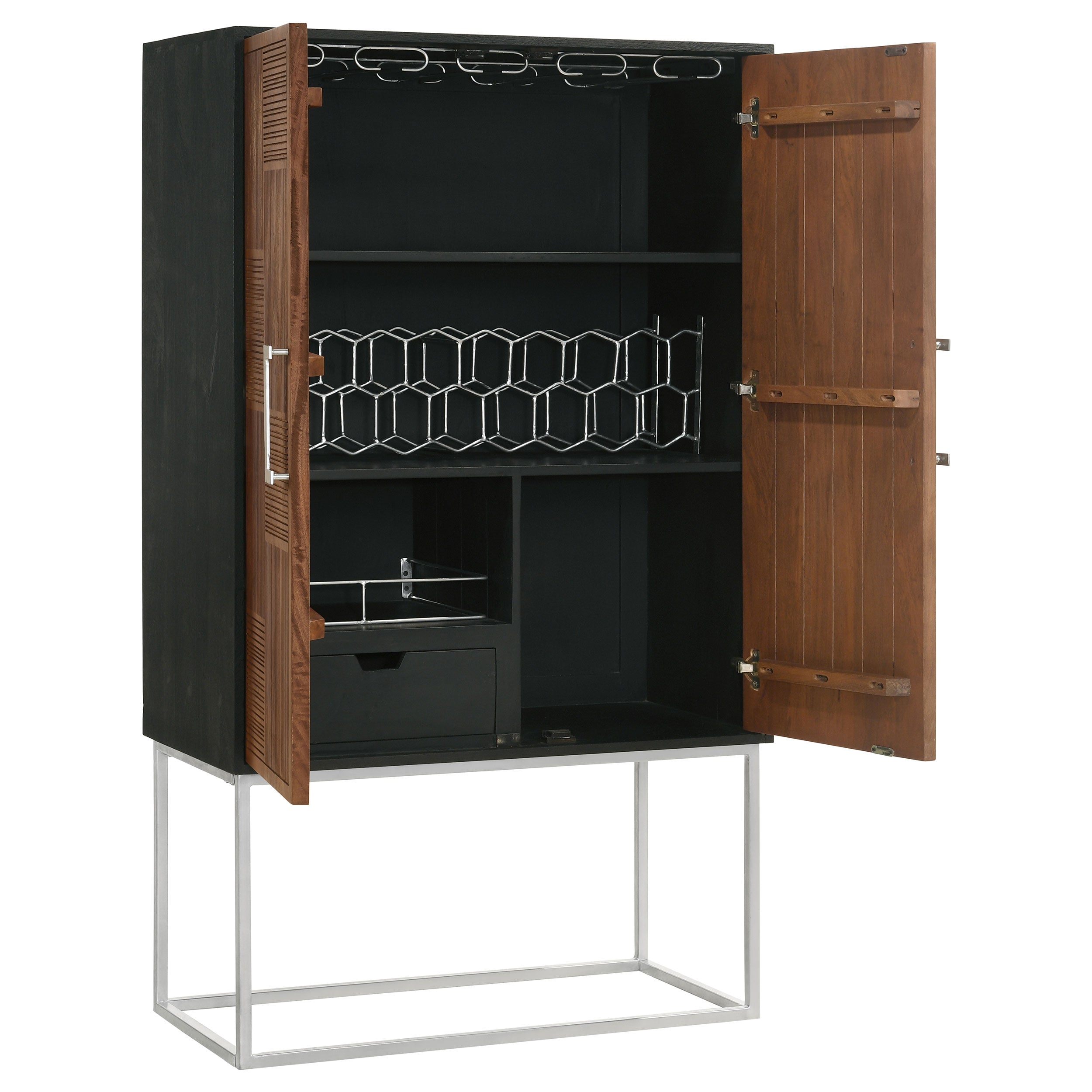 Borman 2-door Home Bar Cabinet Wine Storage Walnut and Black — view 4
