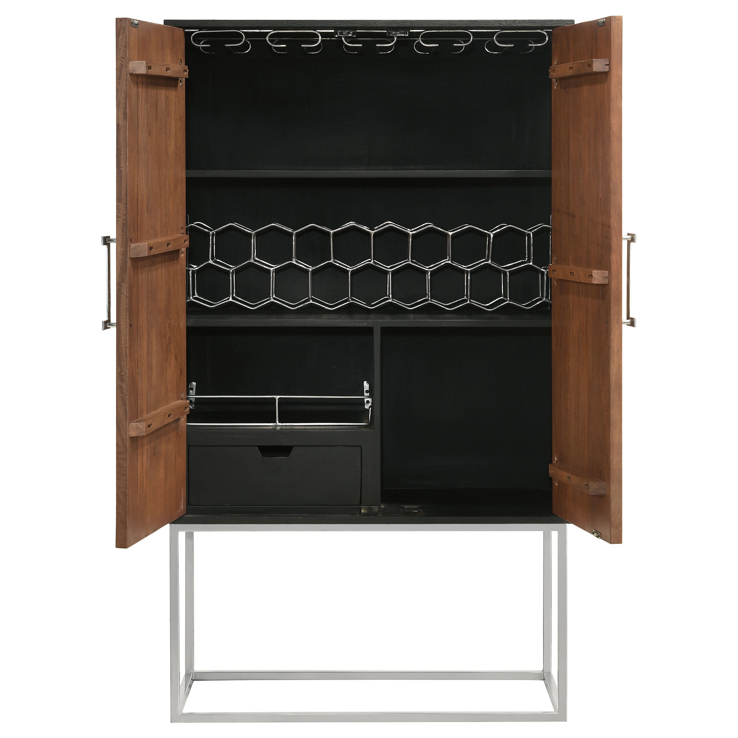 Borman 2-door Home Bar Cabinet Wine Storage Walnut and Black — view 6