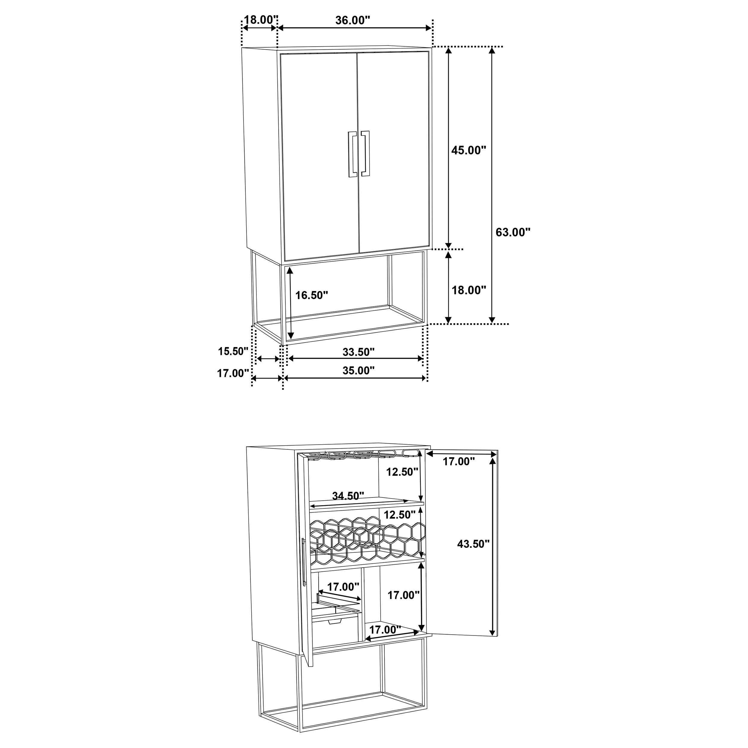 Borman 2-door Home Bar Cabinet Wine Storage Walnut and Black — view 16