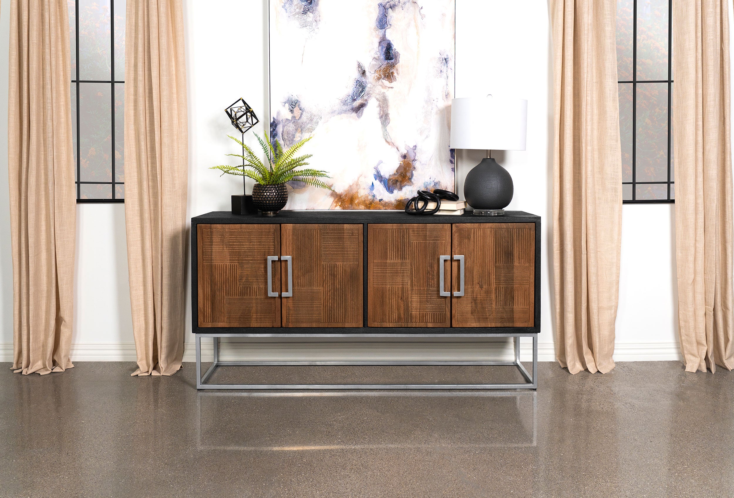 Borman 4-door Wood Accent Cabinet Walnut and Black — view 2