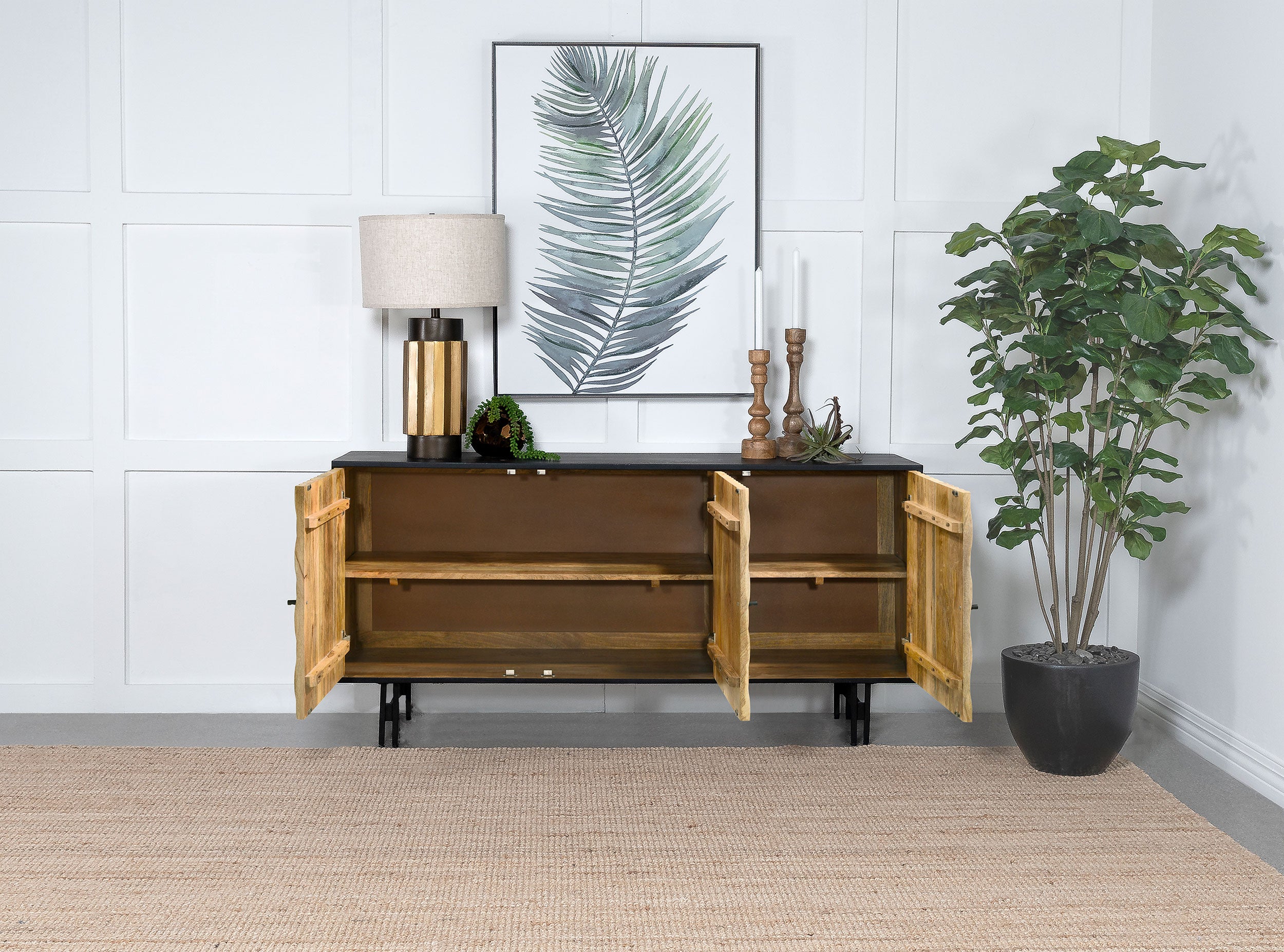Aminah 3-door Wood Accent Cabinet Natural and Black — view 3
