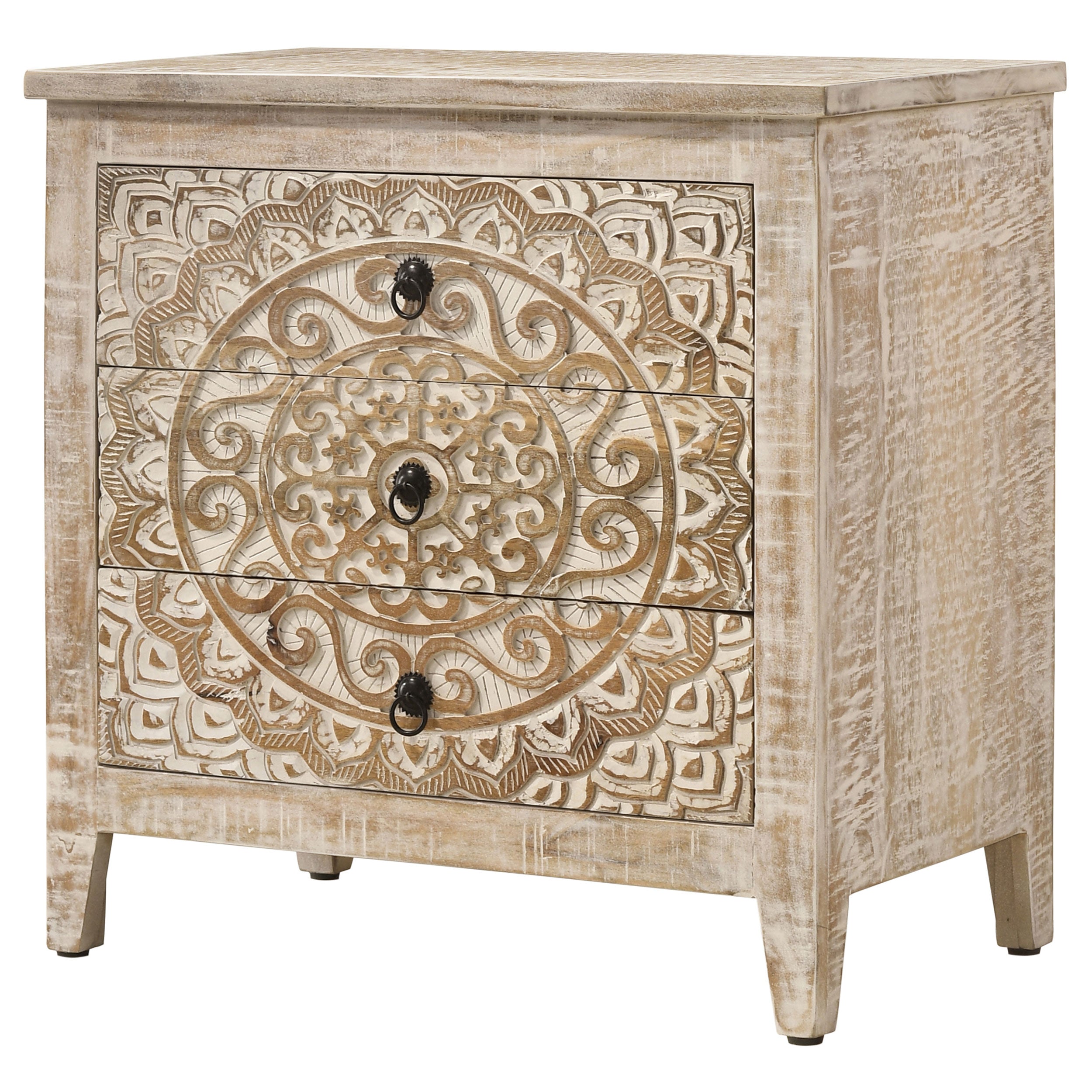 Mariska 3-drawer Wood Mandala Cabinet Distressed White — view 5