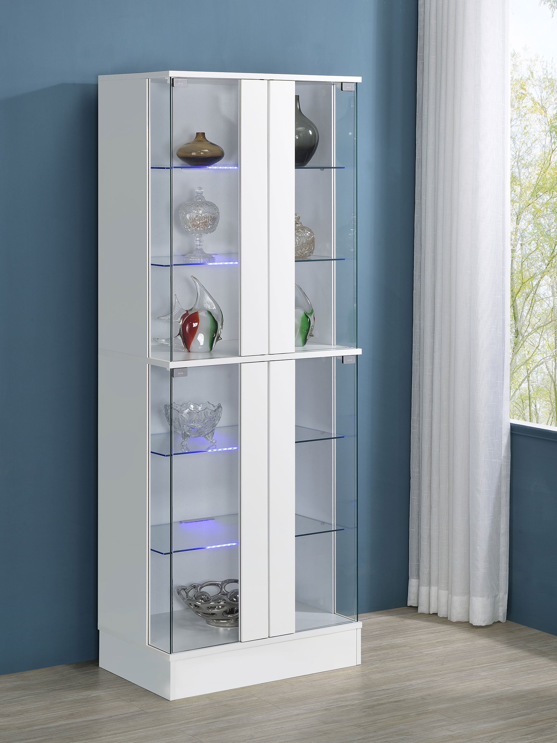 Cabra 4-door LED Curio Display Cabinet White High Gloss — view 3