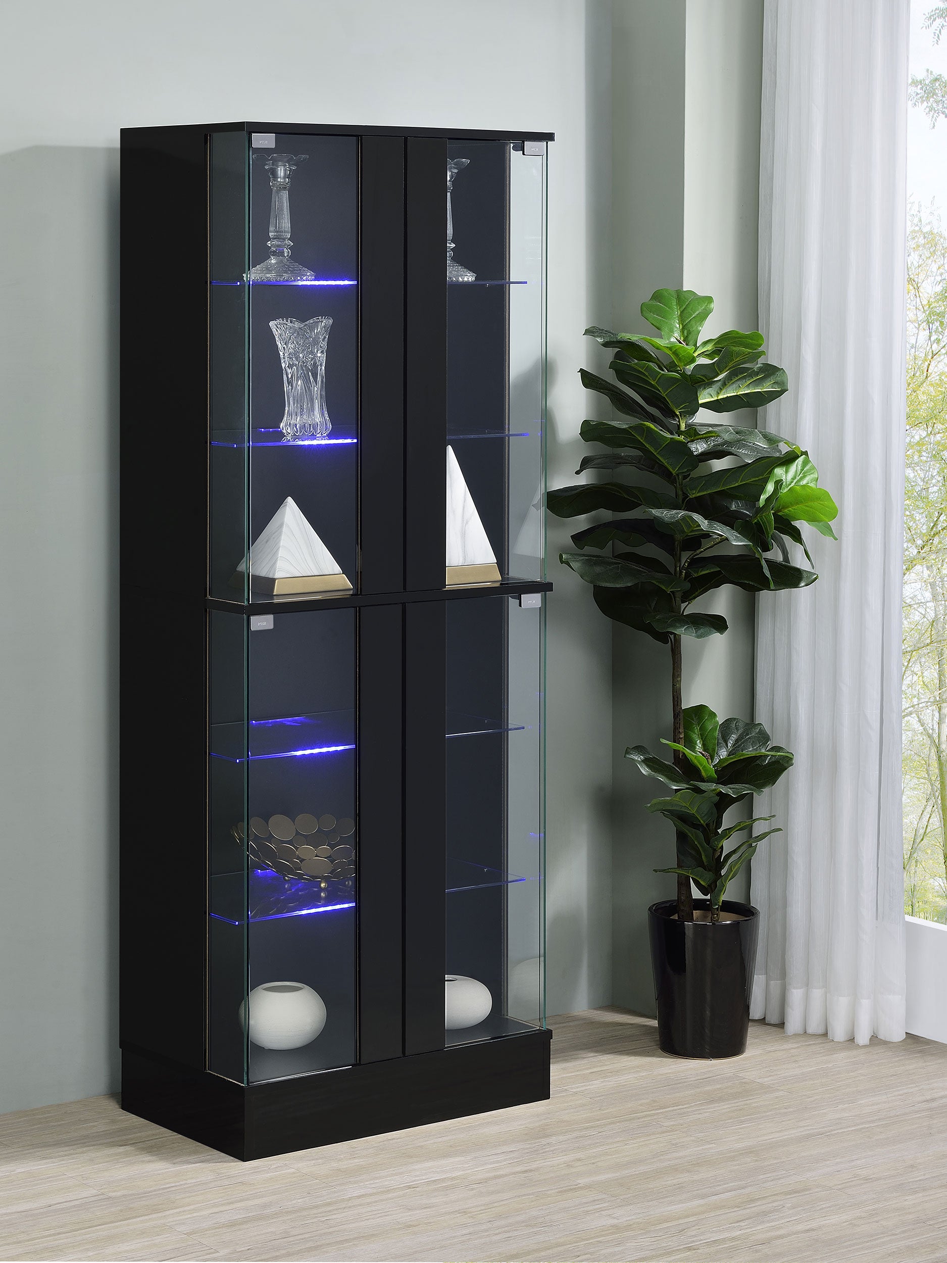 Cabra 4-door LED Curio Display Cabinet Black High Gloss — view 3