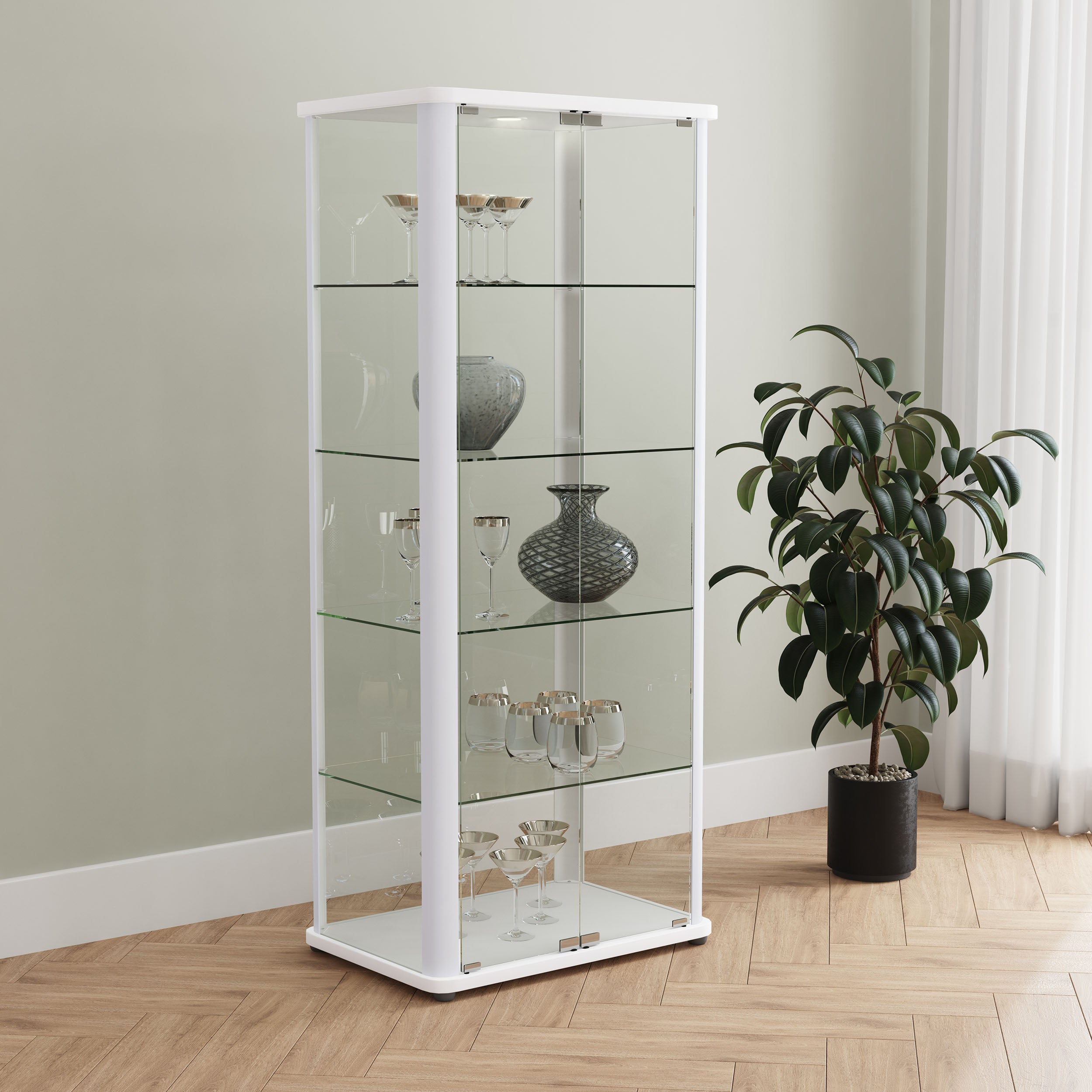 Aero 5-shelf Display Curio Cabinet with LED Lighting White — view 3