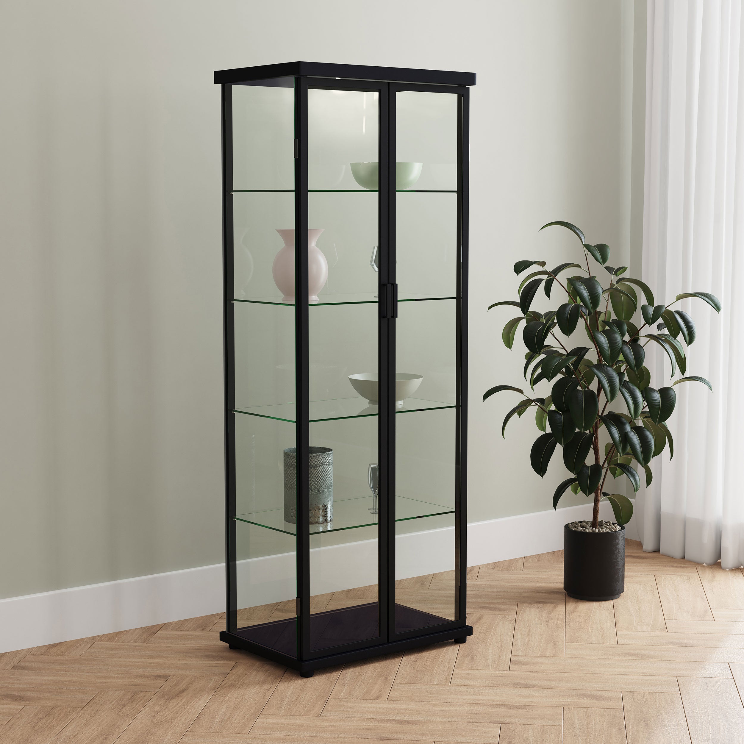 Aero 4-shelf Display Curio Cabinet with LED Lighting Black — view 3