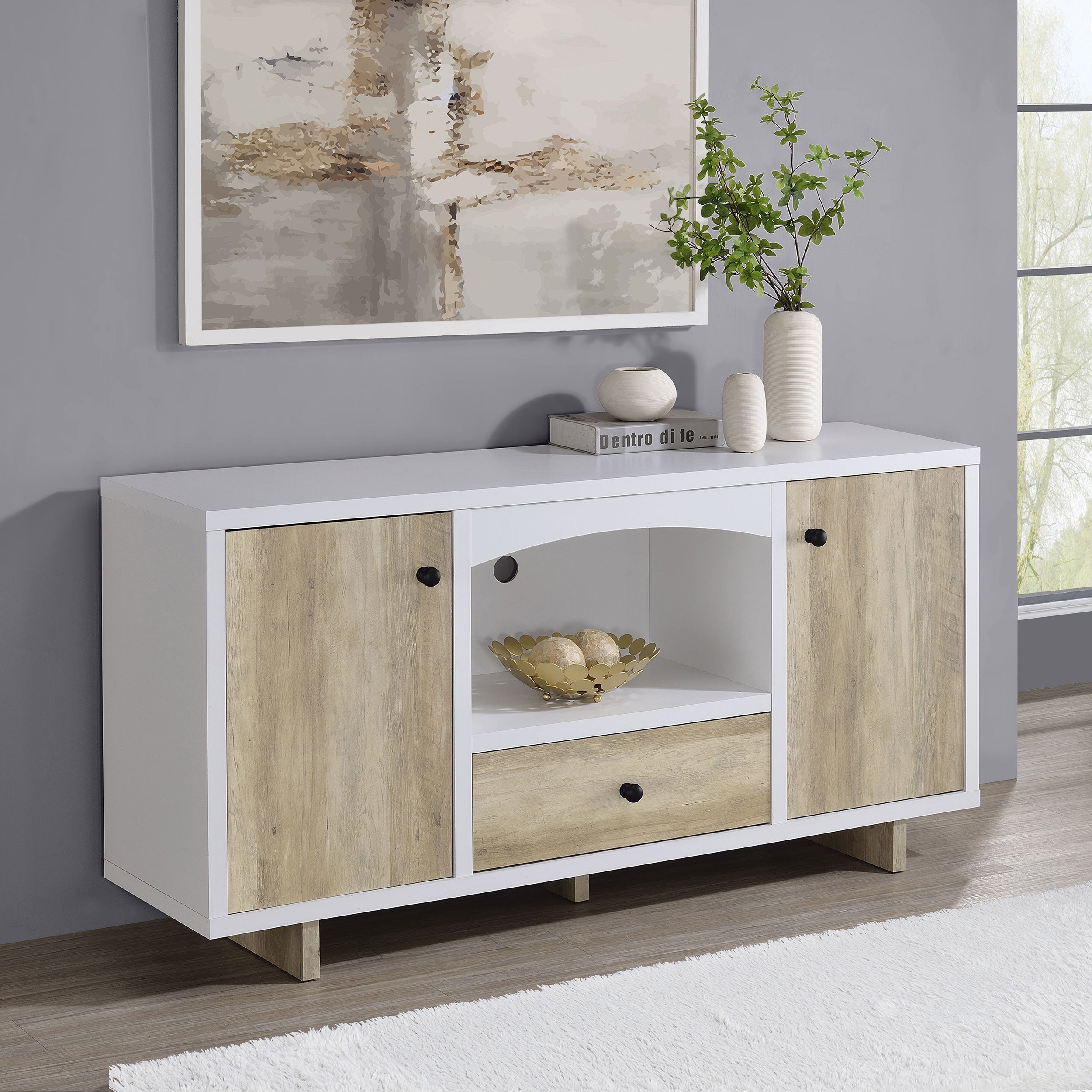 Dalton 2-door Storage Cabinet White and Distressed Pine — view 2