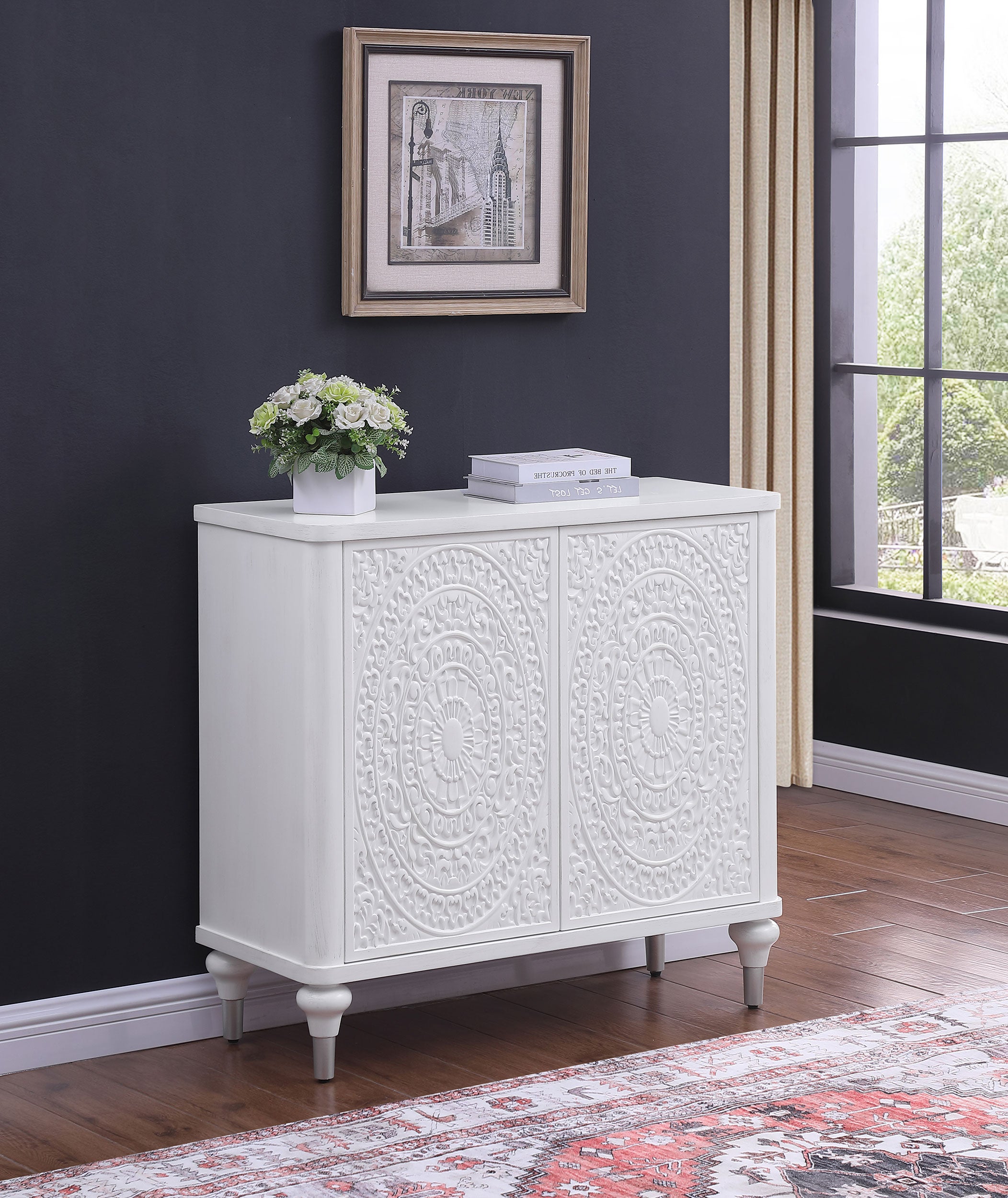 Cardella 2-door Mandala Accent Cabinet Distressed White — view 2