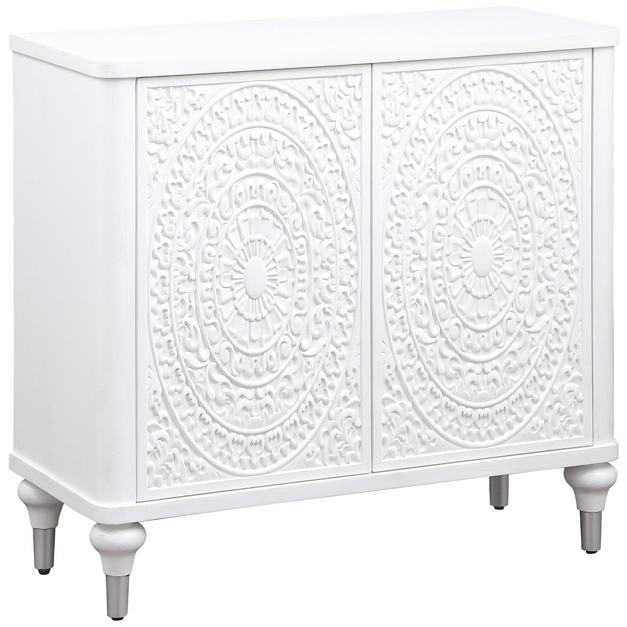 Cardella 2-door Mandala Accent Cabinet Distressed White — view 1