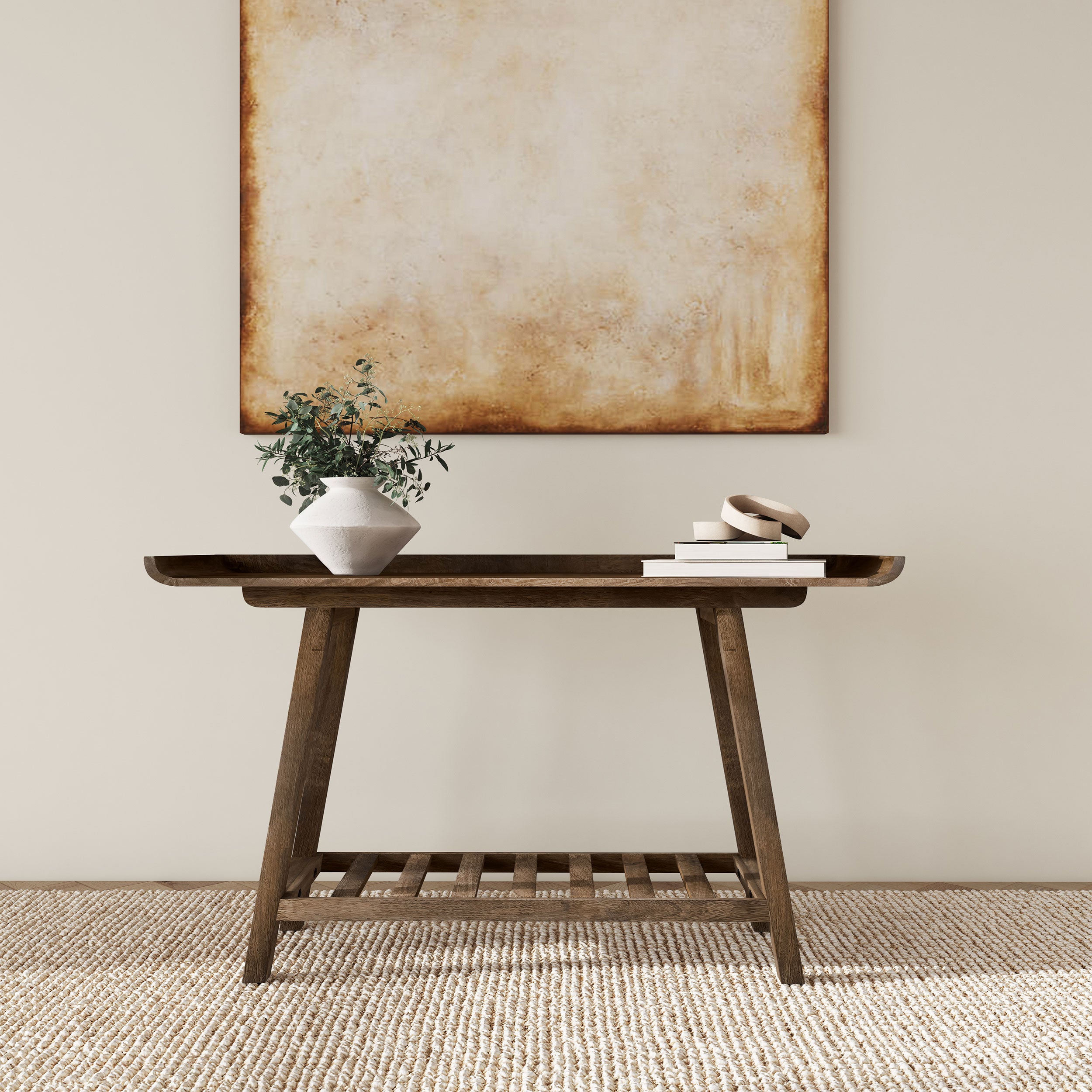 Ornelas 46-inch Console Table with Slatted Shelf Mango Brown — view 2