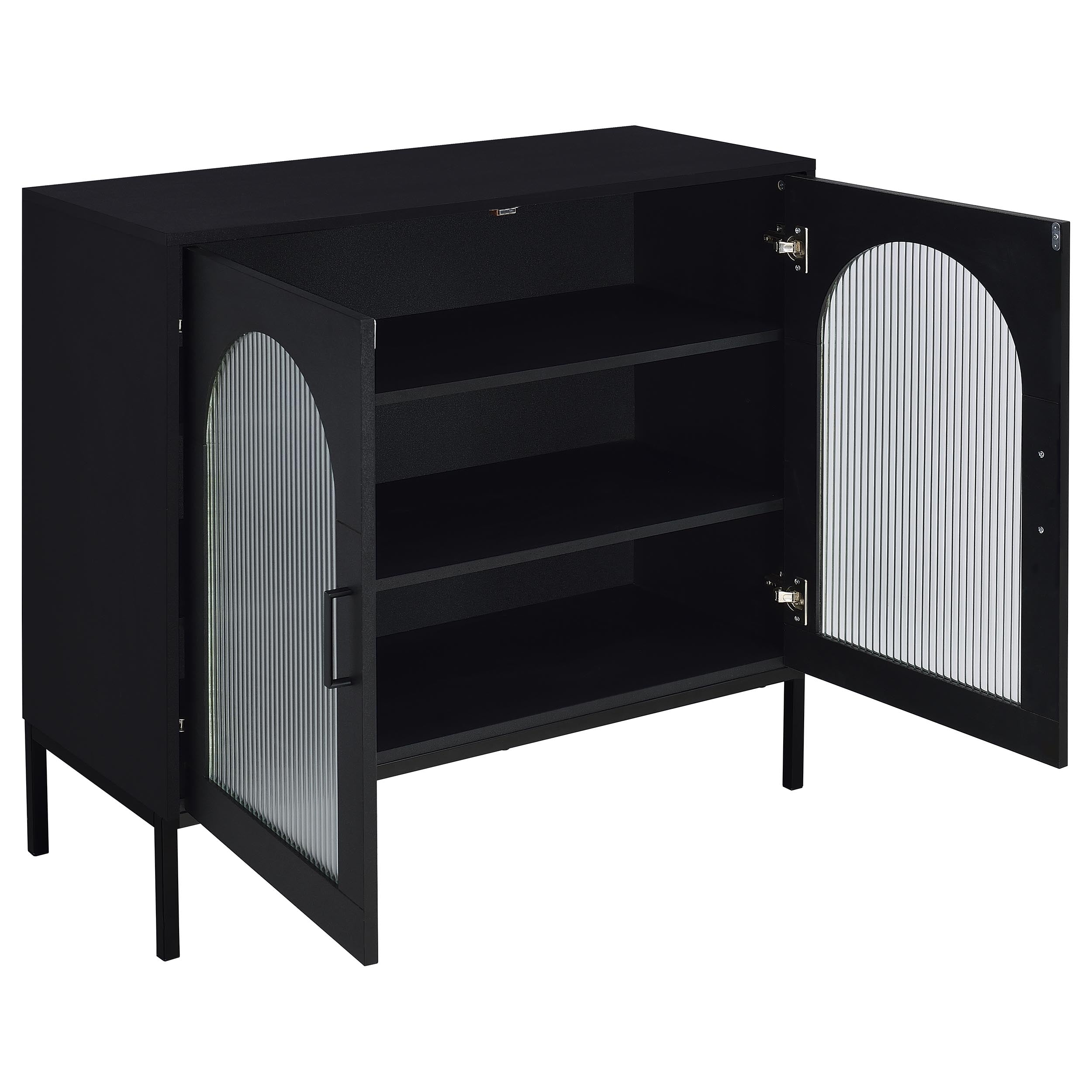 Jess 2-door Arched Fluted Glass Accent Cabinet Black — view 3