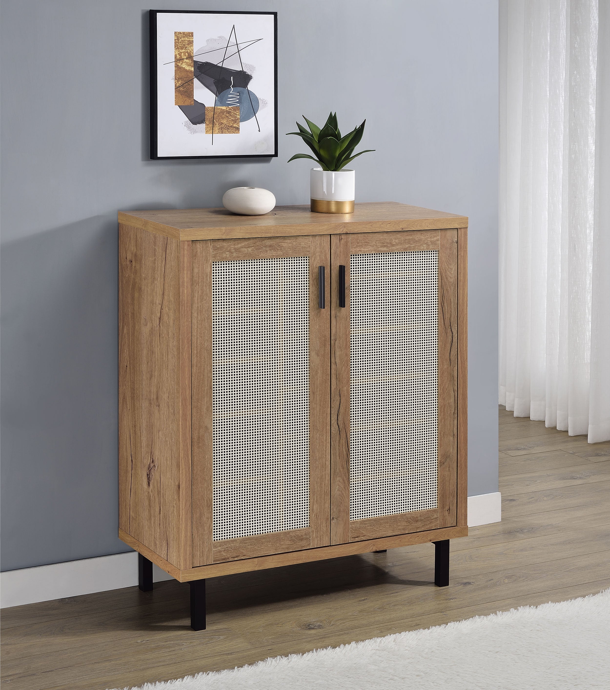 Teller 2-door Shoe Storage Cabinet Natural Oak — view 2